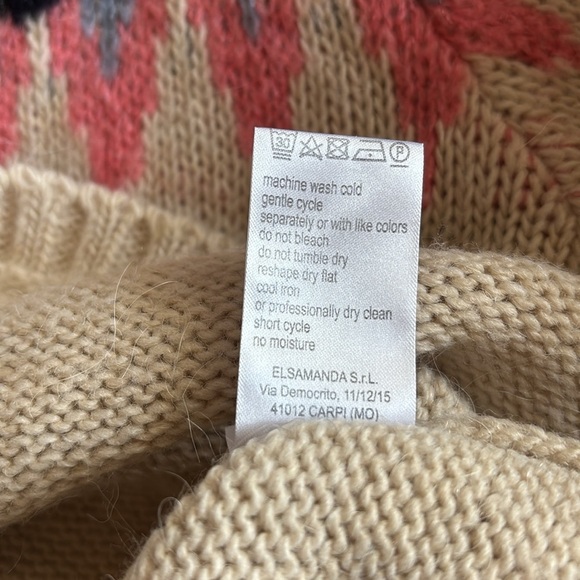 Anthropologie Elsamanda Fair Isle Sweater Women’s Cream Navy Pink Sparkle Size S - Picture 9 of 10